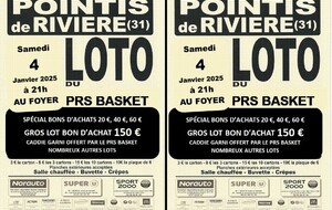 Loto PRS Basket le 4 janvier 2025 au Foyer de   Poinris-de-Rivière