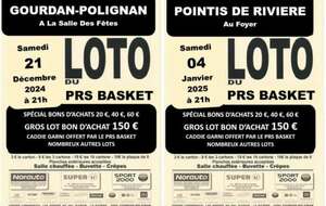 Loto du PRS Basket le 21 décmbre à 21 h à la salle des fêtes de  Gourdan-Polignan